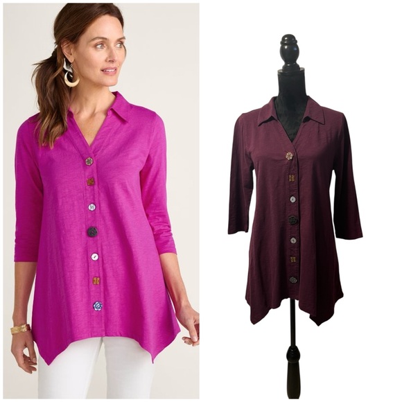 Soft Surroundings Tops - Soft Surroundings Danielle 3/4 Sleeve Tunic Size M Mismatched Button Front Top
